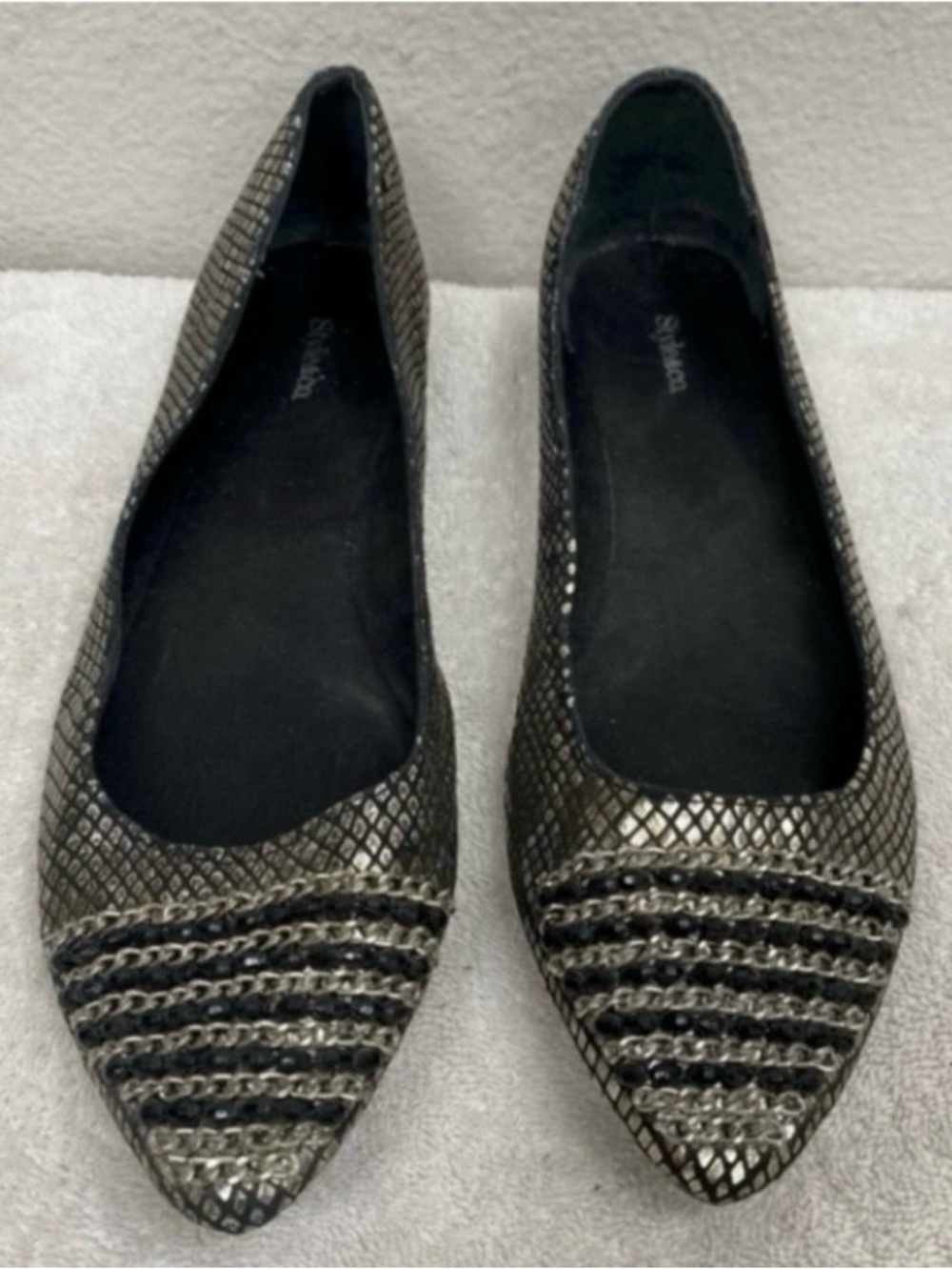 3/$25 Style & Co. Women's Gray Metallic Chain Pointy Toe Flats Classic Size 7.5